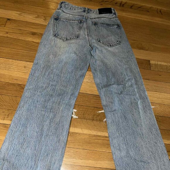 Stradivarius 90's Light Blue Distressed Denim - Ripped Knees Jeans - Size 0 - Picture 7 of 7